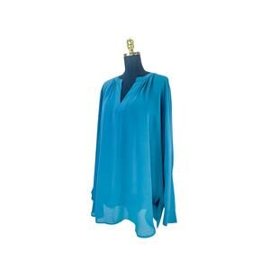 LOFT V-Neck Long Sleeve Blouse in Teal Blue - Women's Size XL